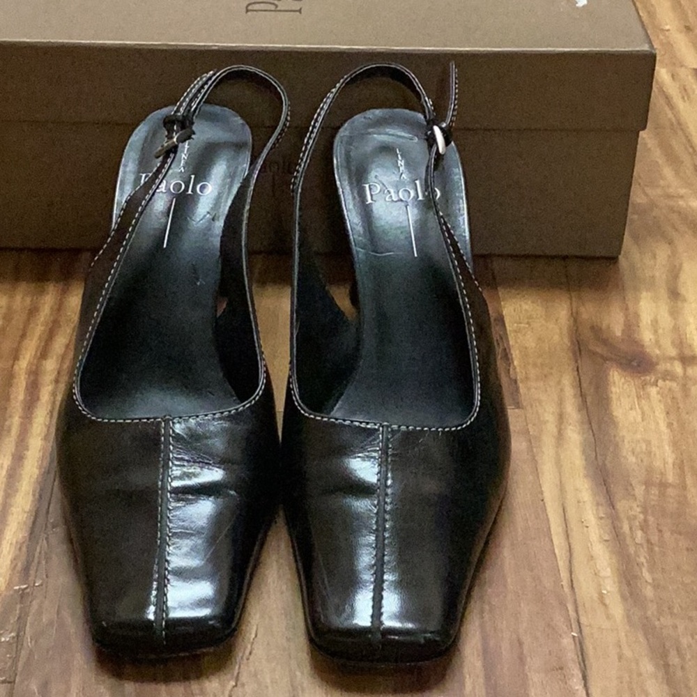 Paolo Dark Leather Slingback Shoes
